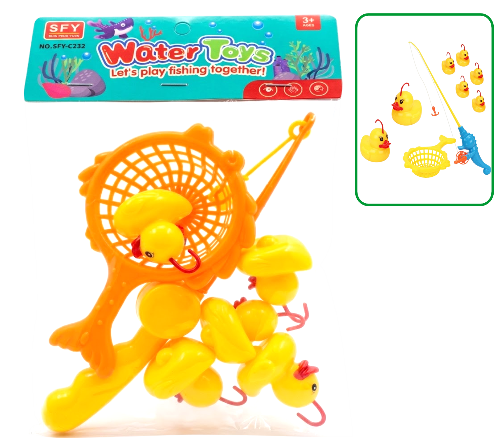 Baliq ovi uchun o’yinchoq o’rdakchalar to’plami  o’rdakchalar 5 ta, qarmoqcha 1 ta, elakcha 1 ta