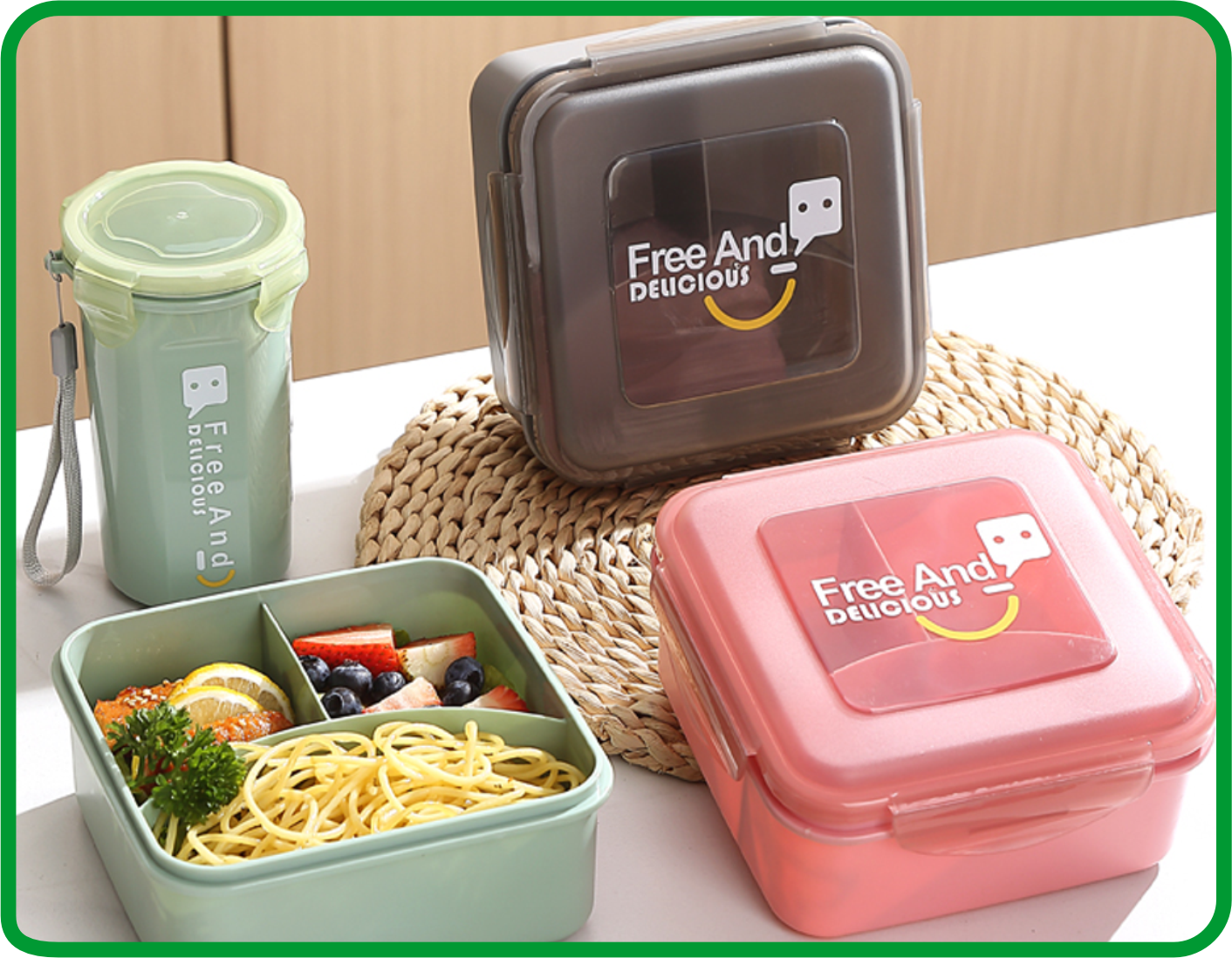 Пластиковый контейнер для еды с крышкой с клапаном, в комплекте со стаканом